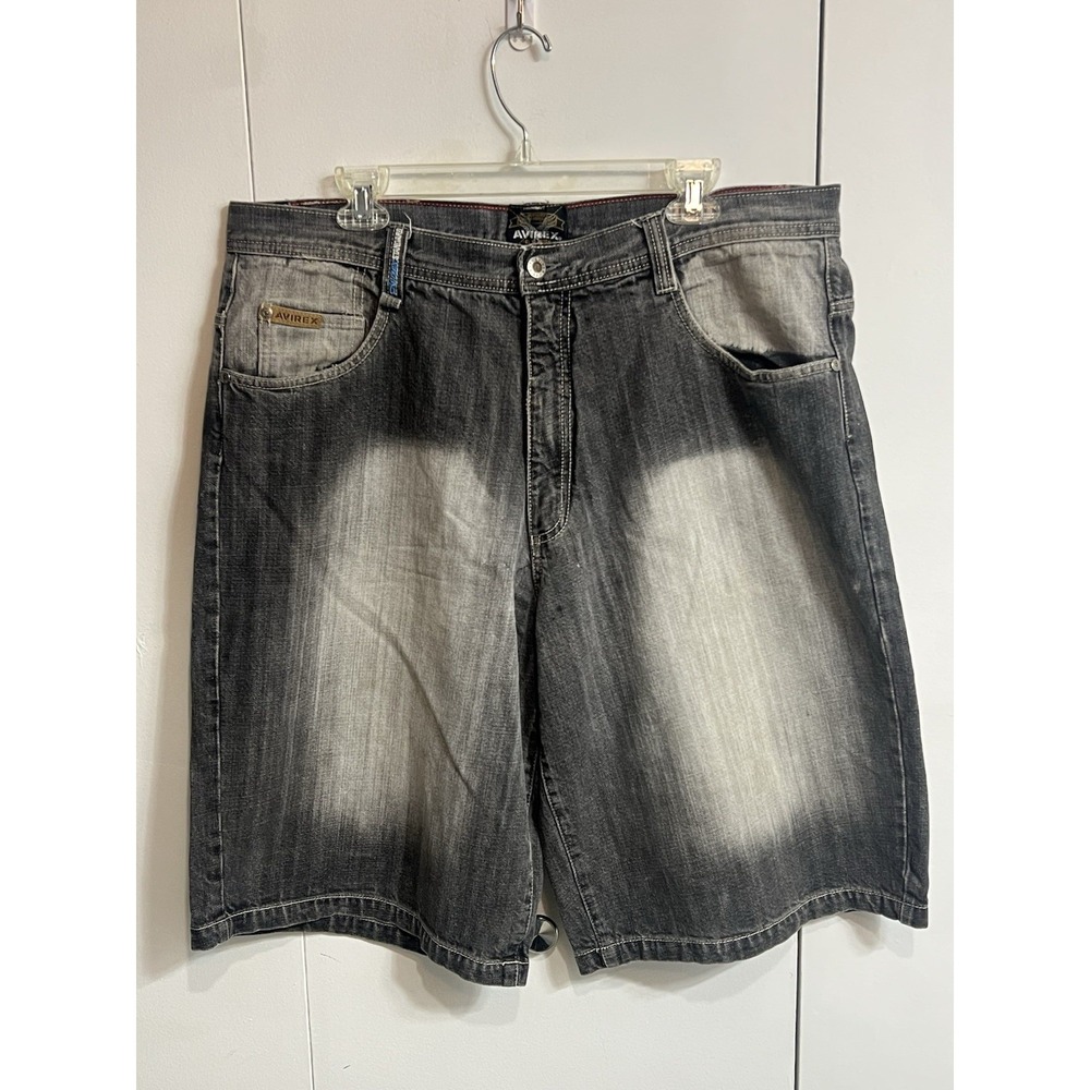 AVIREX Shorts Men's Size 38 Jeans Gray WashDenim Y2K Streetwear Wide Leg Baggy